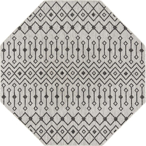 Gray 7' 10 x 7' 10 Outdoor Trellis Octagon Area Rug Weather Resistant for Patio, Deck, Terrace, Balcony, Porch Geometric Design Water Safe Outside Carpet for Sale at Rug Engine