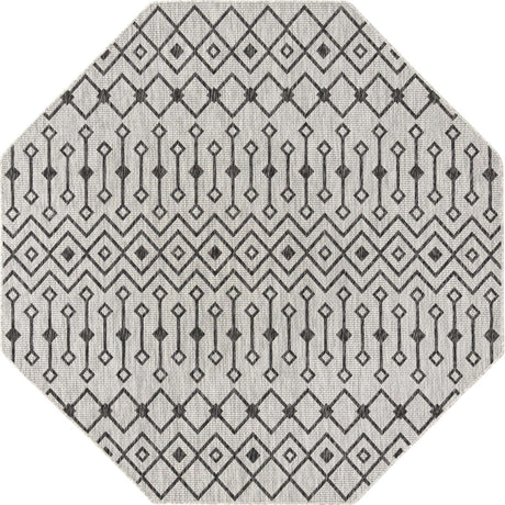 Gray 7' 10 x 7' 10 Outdoor Trellis Octagon Area Rug Weather Resistant for Patio, Deck, Terrace, Balcony, Porch Geometric Design Water Safe Outside Carpet for Sale at Rug Engine