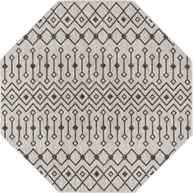 Gray 7' 10 x 7' 10 Outdoor Trellis Octagon Area Rug Weather Resistant for Patio, Deck, Terrace, Balcony, Porch Geometric Design Water Safe Outside Carpet for Sale at Rug Engine