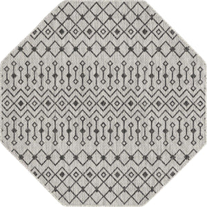 Gray 5' 3 x 5' 3 Outdoor Trellis Octagon Area Rug Weather Resistant for Patio, Deck, Terrace, Balcony, Porch Geometric Design Water Safe Outside Carpet for Sale at Rug Engine