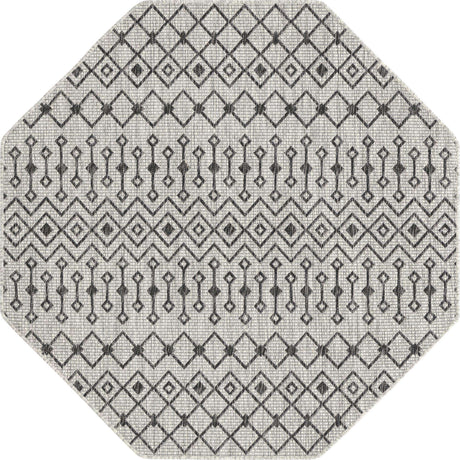 Gray 5' 3 x 5' 3 Outdoor Trellis Octagon Area Rug Weather Resistant for Patio, Deck, Terrace, Balcony, Porch Geometric Design Water Safe Outside Carpet for Sale at Rug Engine