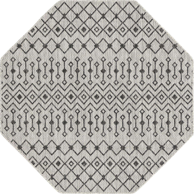 Gray 5' 3 x 5' 3 Outdoor Trellis Octagon Area Rug Weather Resistant for Patio, Deck, Terrace, Balcony, Porch Geometric Design Water Safe Outside Carpet for Sale at Rug Engine