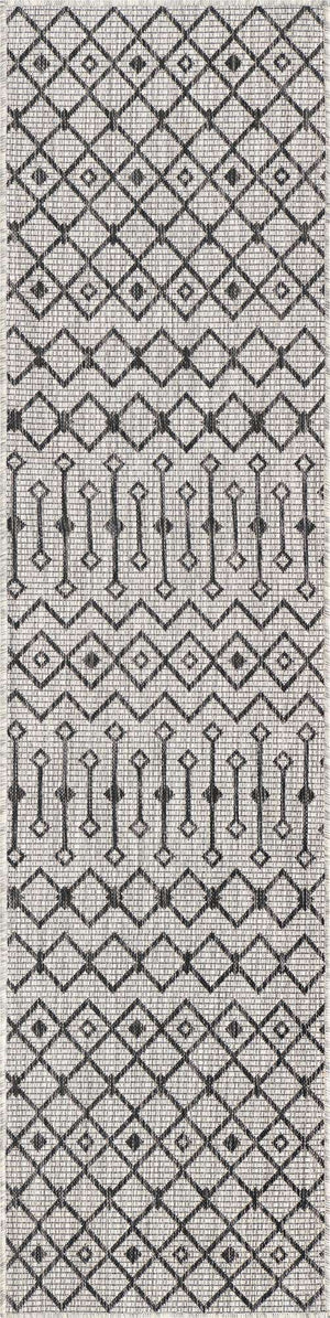 Gray 2' x 8' Outdoor Trellis Runner Area Rug Weather Resistant for Patio, Deck, Terrace, Balcony, Porch Geometric Design Water Safe Outside Carpet for Sale at Rug Engine