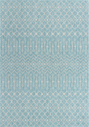 Aqua 10' x 14' 1 Outdoor Trellis Rectangle Area Rug Weather Resistant for Patio, Deck, Terrace, Balcony, Porch Geometric Design Water Safe Outside Carpet for Sale at Rug Engine