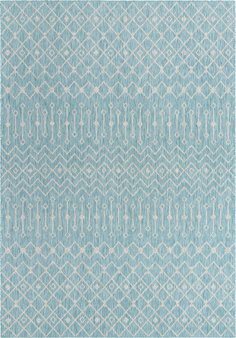 Aqua 10' x 14' 1 Outdoor Trellis Rectangle Area Rug Weather Resistant for Patio, Deck, Terrace, Balcony, Porch Geometric Design Water Safe Outside Carpet for Sale at Rug Engine