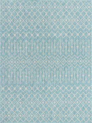 Aqua 10' x 13' 1 Outdoor Trellis Rectangle Area Rug Weather Resistant for Patio, Deck, Terrace, Balcony, Porch Geometric Design Water Safe Outside Carpet for Sale at Rug Engine