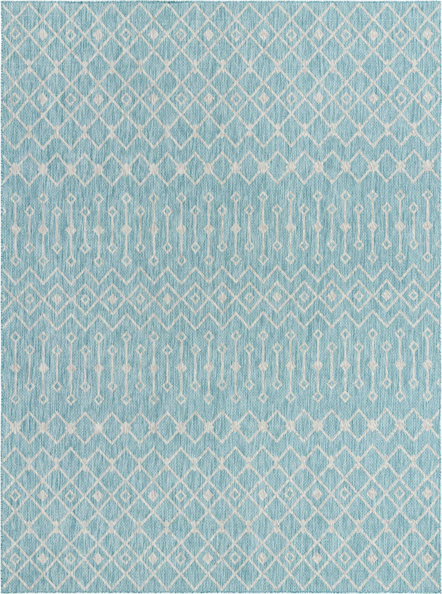 Aqua 10' x 13' 1 Outdoor Trellis Rectangle Area Rug Weather Resistant for Patio, Deck, Terrace, Balcony, Porch Geometric Design Water Safe Outside Carpet for Sale at Rug Engine