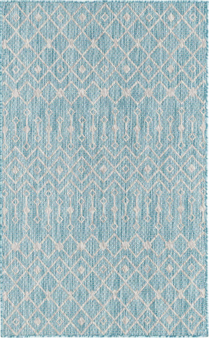 Aqua 3' 1 x 5' 3 Outdoor Trellis Rectangle Area Rug Weather Resistant for Patio, Deck, Terrace, Balcony, Porch Geometric Design Water Safe Outside Carpet for Sale at Rug Engine