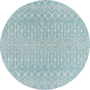 Aqua 7' 10 x 7' 10 Outdoor Trellis Round Area Rug Weather Resistant for Patio, Deck, Terrace, Balcony, Porch Geometric Design Water Safe Outside Carpet for Sale at Rug Engine
