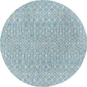 Aqua 5' 3 x 5' 3 Outdoor Trellis Round Area Rug Weather Resistant for Patio, Deck, Terrace, Balcony, Porch Geometric Design Water Safe Outside Carpet for Sale at Rug Engine