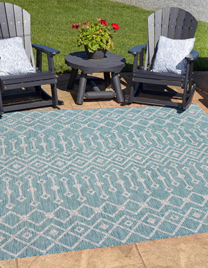 Aqua 13' 1 x 13' 1 Outdoor Trellis Square Area Rug Weather Resistant for Patio, Deck, Terrace, Balcony, Porch Geometric Design Water Safe Outside Carpet for Sale at Rug Engine