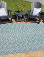 Aqua 13' 1 x 13' 1 Outdoor Trellis Square Area Rug Weather Resistant for Patio, Deck, Terrace, Balcony, Porch Geometric Design Water Safe Outside Carpet for Sale at Rug Engine