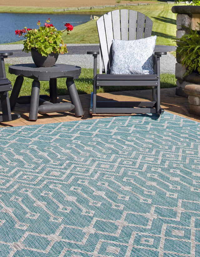 Aqua 13' 1 x 13' 1 Outdoor Trellis Square Area Rug Weather Resistant for Patio, Deck, Terrace, Balcony, Porch Geometric Design Water Safe Outside Carpet for Sale at Rug Engine