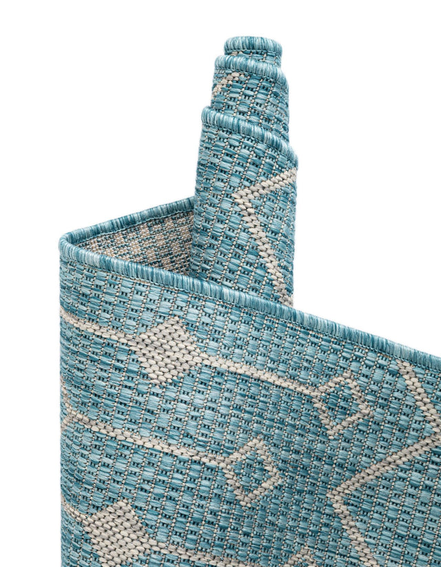 Aqua 10' 8 x 10' 8 Outdoor Trellis Square Area Rug Weather Resistant for Patio, Deck, Terrace, Balcony, Porch Geometric Design Water Safe Outside Carpet for Sale at Rug Engine