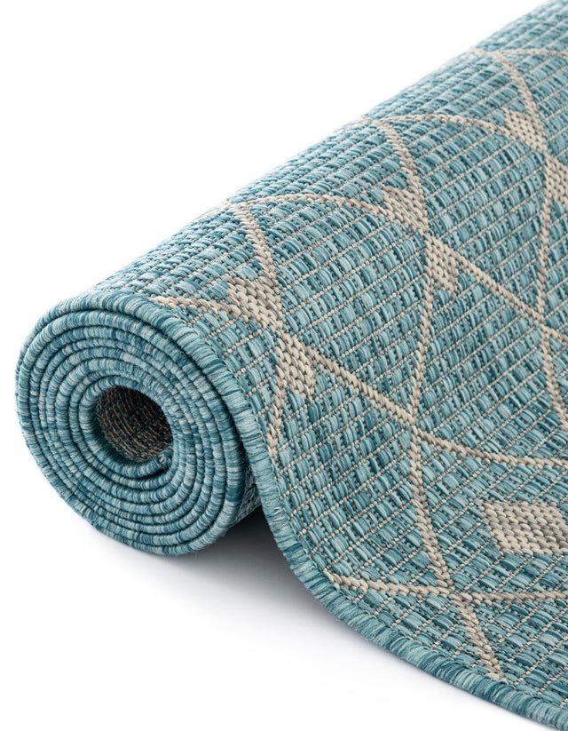 Aqua 13' 1 x 13' 1 Outdoor Trellis Square Area Rug Weather Resistant for Patio, Deck, Terrace, Balcony, Porch Geometric Design Water Safe Outside Carpet for Sale at Rug Engine