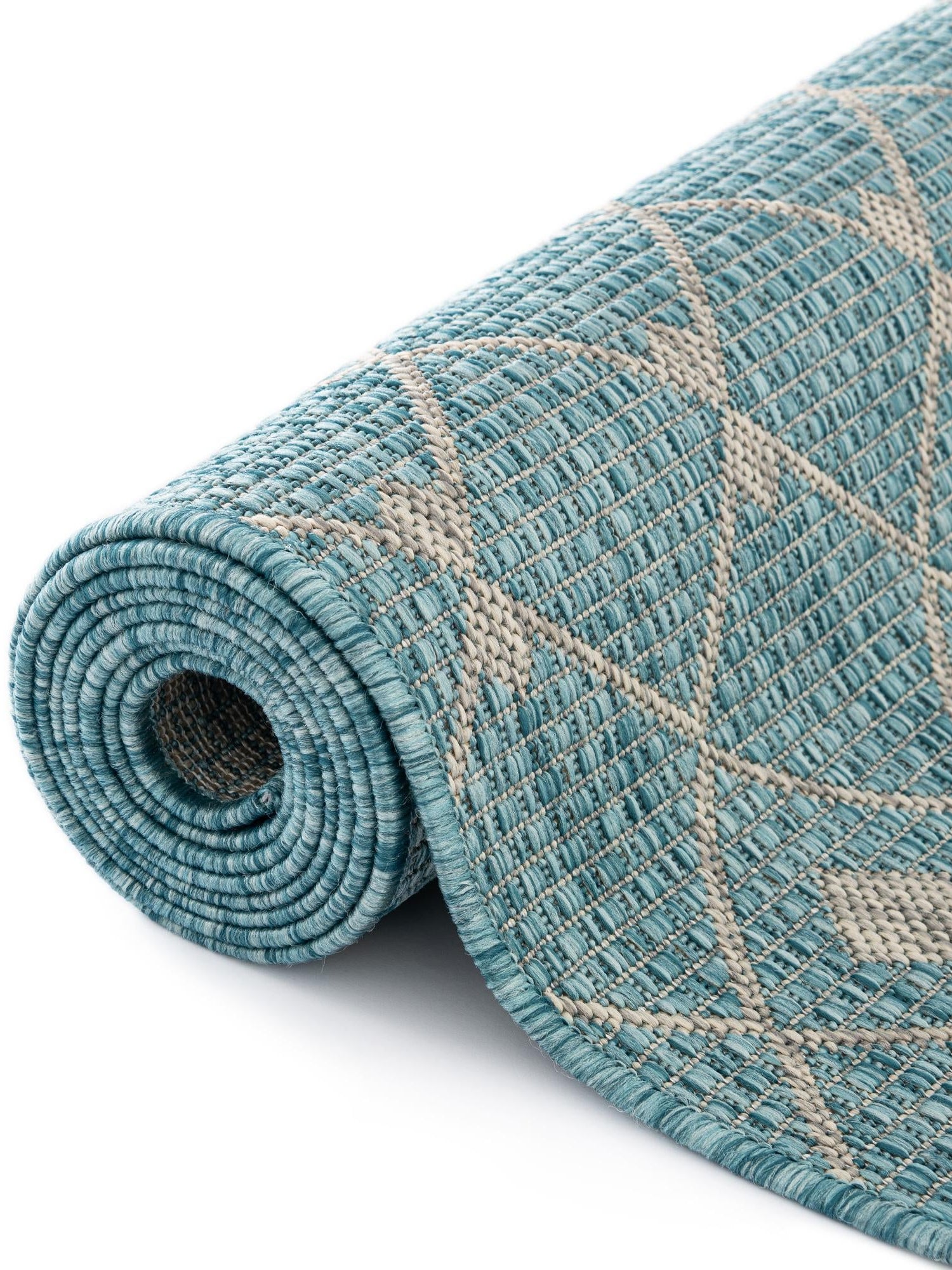 Aqua 10' 8 x 10' 8 Outdoor Trellis Square Area Rug Weather Resistant for Patio, Deck, Terrace, Balcony, Porch Geometric Design Water Safe Outside Carpet for Sale at Rug Engine