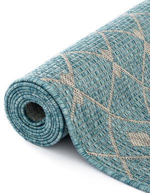 Aqua 10' 8 x 10' 8 Outdoor Trellis Square Area Rug Weather Resistant for Patio, Deck, Terrace, Balcony, Porch Geometric Design Water Safe Outside Carpet for Sale at Rug Engine