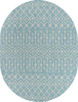 Aqua 7' 10 x 10' Outdoor Trellis Oval Area Rug Weather Resistant for Patio, Deck, Terrace, Balcony, Porch Geometric Design Water Safe Outside Carpet for Sale at Rug Engine