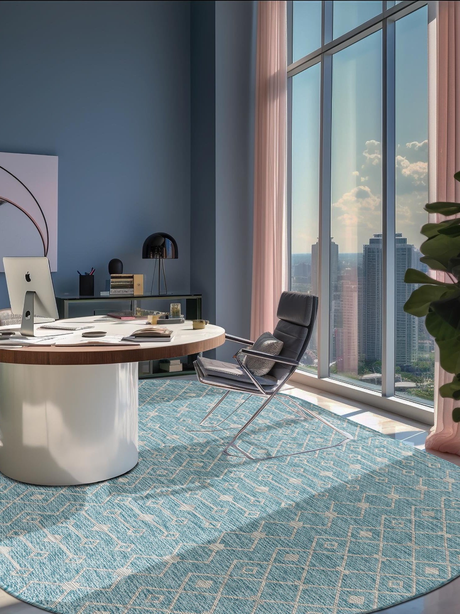 Aqua 3' 1 x 5' 3 Outdoor Trellis Oval Area Rug Weather Resistant for Patio, Deck, Terrace, Balcony, Porch Geometric Design Water Safe Outside Carpet for Sale at Rug Engine
