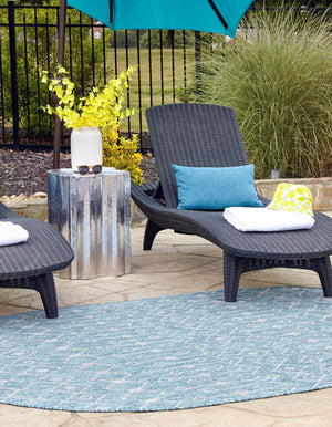 Aqua 7' 10 x 10' Outdoor Trellis Oval Area Rug Weather Resistant for Patio, Deck, Terrace, Balcony, Porch Geometric Design Water Safe Outside Carpet for Sale at Rug Engine