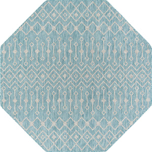Aqua 7' 10 x 7' 10 Outdoor Trellis Octagon Area Rug Weather Resistant for Patio, Deck, Terrace, Balcony, Porch Geometric Design Water Safe Outside Carpet for Sale at Rug Engine