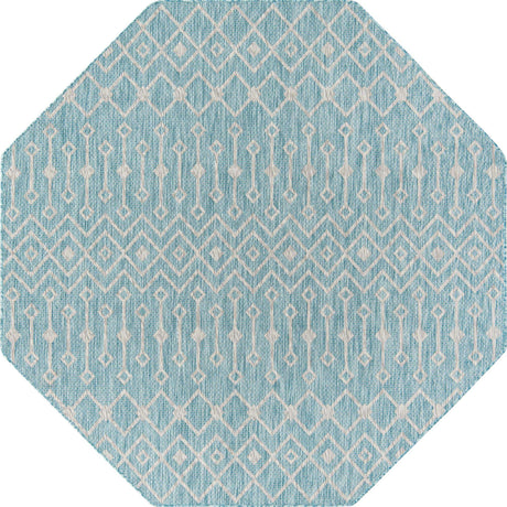 Aqua 7' 10 x 7' 10 Outdoor Trellis Octagon Area Rug Weather Resistant for Patio, Deck, Terrace, Balcony, Porch Geometric Design Water Safe Outside Carpet for Sale at Rug Engine