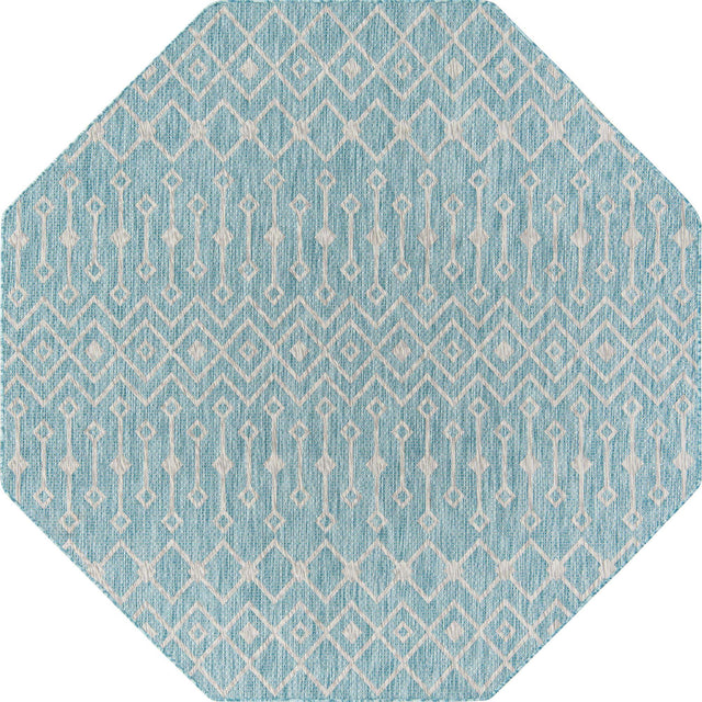Aqua 7' 10 x 7' 10 Outdoor Trellis Octagon Area Rug Weather Resistant for Patio, Deck, Terrace, Balcony, Porch Geometric Design Water Safe Outside Carpet for Sale at Rug Engine