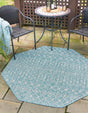 Aqua 7' 10 x 7' 10 Outdoor Trellis Octagon Area Rug Weather Resistant for Patio, Deck, Terrace, Balcony, Porch Geometric Design Water Safe Outside Carpet for Sale at Rug Engine