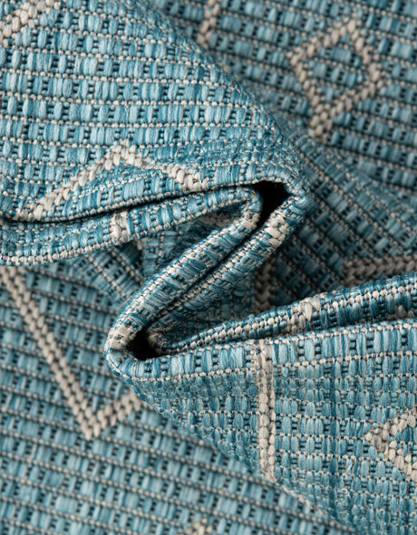 Aqua 7' 10 x 7' 10 Outdoor Trellis Octagon Area Rug Weather Resistant for Patio, Deck, Terrace, Balcony, Porch Geometric Design Water Safe Outside Carpet for Sale at Rug Engine