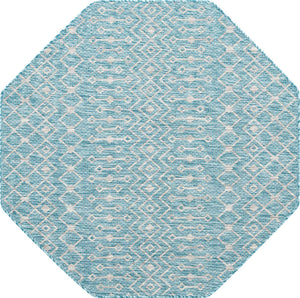 Aqua 5' 3 x 5' 3 Outdoor Trellis Octagon Area Rug Weather Resistant for Patio, Deck, Terrace, Balcony, Porch Geometric Design Water Safe Outside Carpet for Sale at Rug Engine