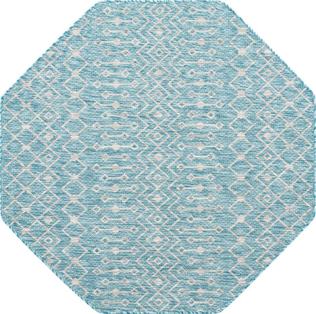 Aqua 5' 3 x 5' 3 Outdoor Trellis Octagon Area Rug Weather Resistant for Patio, Deck, Terrace, Balcony, Porch Geometric Design Water Safe Outside Carpet for Sale at Rug Engine