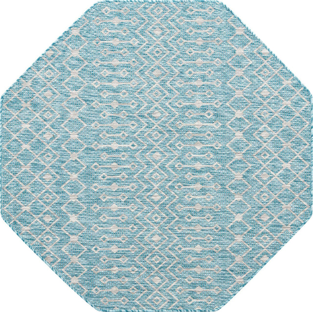 Aqua 5' 3 x 5' 3 Outdoor Trellis Octagon Area Rug Weather Resistant for Patio, Deck, Terrace, Balcony, Porch Geometric Design Water Safe Outside Carpet for Sale at Rug Engine
