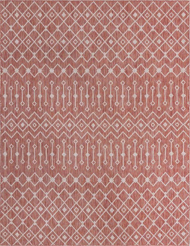 Rust Red 10' x 13' 1 Outdoor Trellis Rectangle Area Rug Weather Resistant for Patio, Deck, Terrace, Balcony, Porch Geometric Design Water Safe Outside Carpet for Sale at Rug Engine
