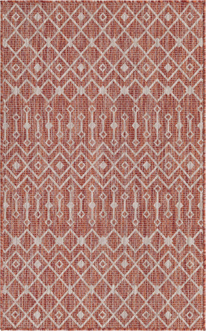 Rust Red 3' 1 x 5' 3 Outdoor Trellis Rectangle Area Rug Weather Resistant for Patio, Deck, Terrace, Balcony, Porch Geometric Design Water Safe Outside Carpet for Sale at Rug Engine