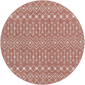 Rust Red 7' 10 x 7' 10 Outdoor Trellis Round Area Rug Weather Resistant for Patio, Deck, Terrace, Balcony, Porch Geometric Design Water Safe Outside Carpet for Sale at Rug Engine