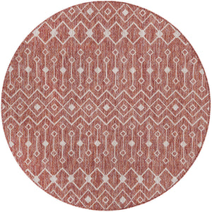 Rust Red 5' 3 x 5' 3 Outdoor Trellis Round Area Rug Weather Resistant for Patio, Deck, Terrace, Balcony, Porch Geometric Design Water Safe Outside Carpet for Sale at Rug Engine