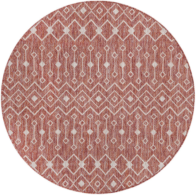 Rust Red 5' 3 x 5' 3 Outdoor Trellis Round Area Rug Weather Resistant for Patio, Deck, Terrace, Balcony, Porch Geometric Design Water Safe Outside Carpet for Sale at Rug Engine