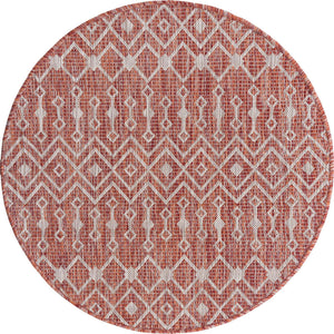 Rust Red 3' 1 x 3' 1 Outdoor Trellis Round Area Rug Weather Resistant for Patio, Deck, Terrace, Balcony, Porch Geometric Design Water Safe Outside Carpet for Sale at Rug Engine