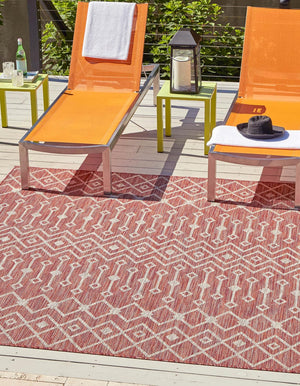 Rust Red 13' 1 x 13' 1 Outdoor Trellis Square Area Rug Weather Resistant for Patio, Deck, Terrace, Balcony, Porch Geometric Design Water Safe Outside Carpet for Sale at Rug Engine