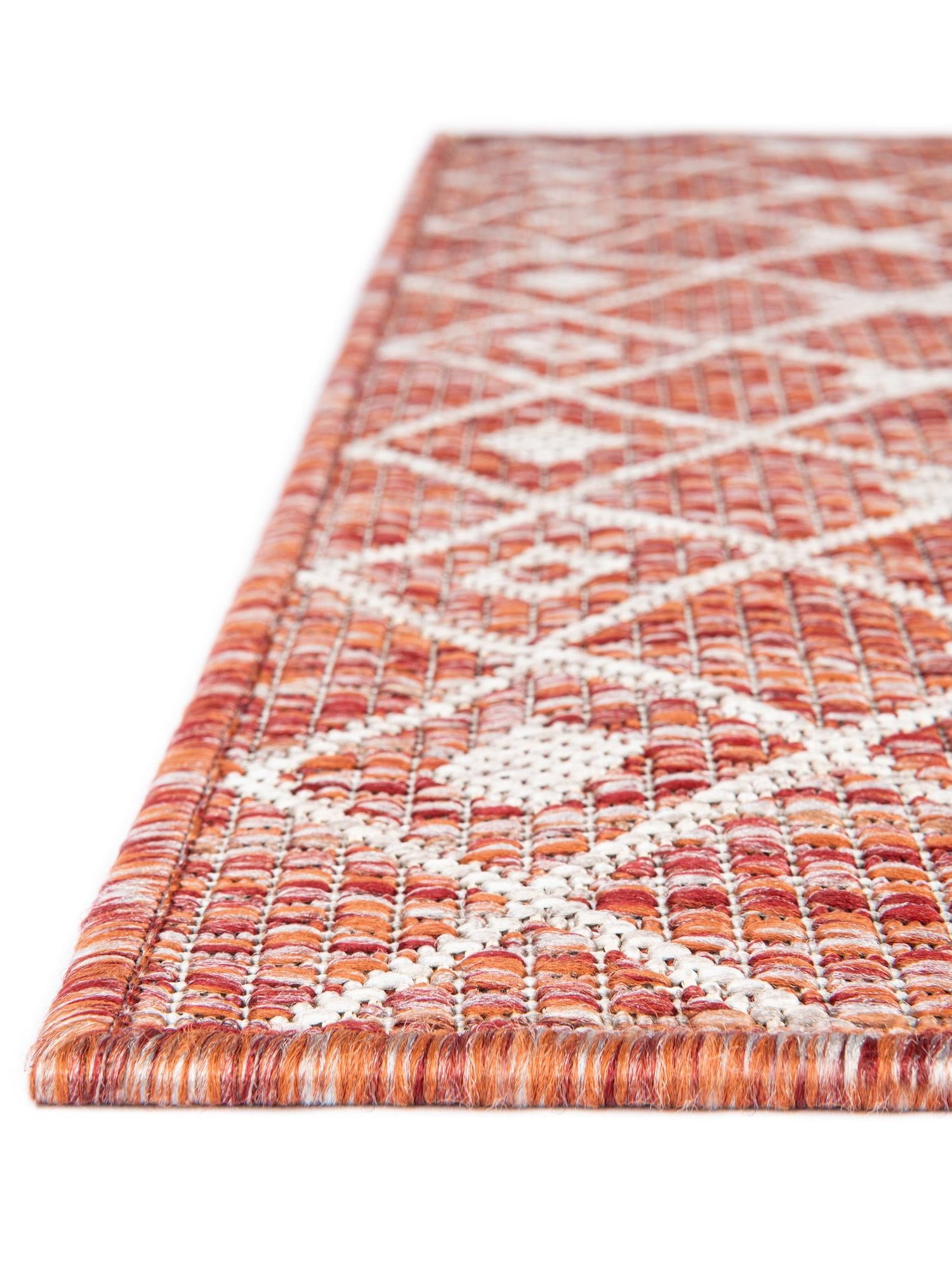 Rust Red 7' 10 x 7' 10 Outdoor Trellis Square Area Rug Weather Resistant for Patio, Deck, Terrace, Balcony, Porch Geometric Design Water Safe Outside Carpet for Sale at Rug Engine
