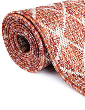 Rust Red 13' 1 x 13' 1 Outdoor Trellis Square Area Rug Weather Resistant for Patio, Deck, Terrace, Balcony, Porch Geometric Design Water Safe Outside Carpet for Sale at Rug Engine