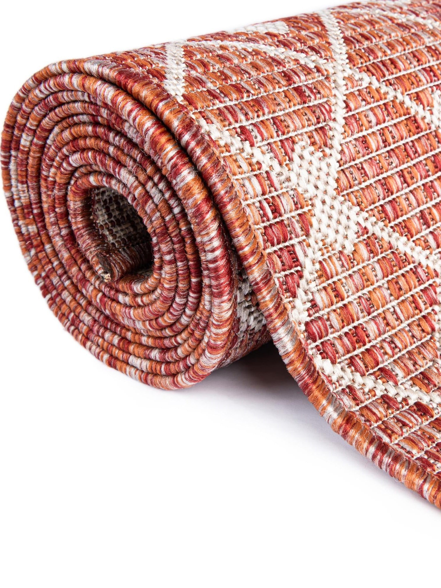 Rust Red 7' 10 x 7' 10 Outdoor Trellis Square Area Rug Weather Resistant for Patio, Deck, Terrace, Balcony, Porch Geometric Design Water Safe Outside Carpet for Sale at Rug Engine