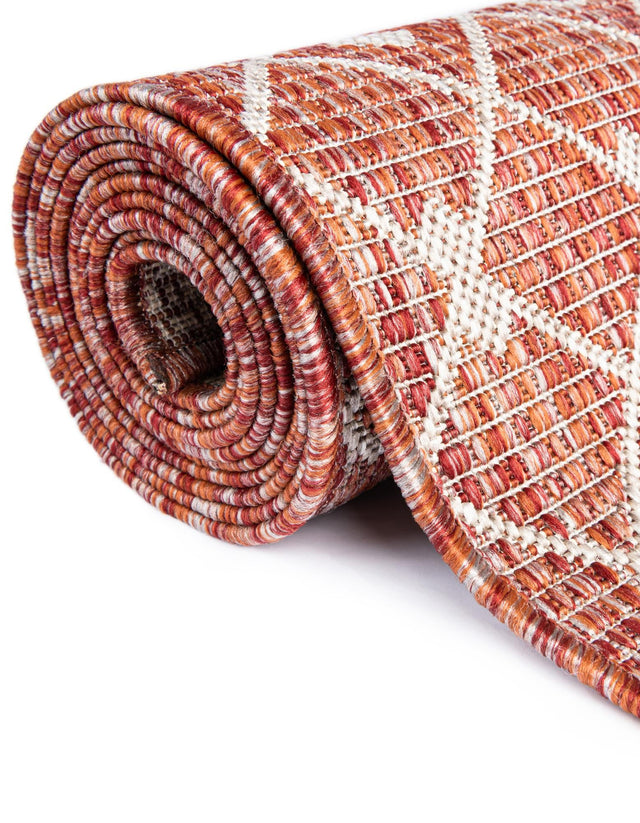 Rust Red 7' 10 x 7' 10 Outdoor Trellis Square Area Rug Weather Resistant for Patio, Deck, Terrace, Balcony, Porch Geometric Design Water Safe Outside Carpet for Sale at Rug Engine