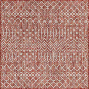 Rust Red 5' 3 x 5' 3 Outdoor Trellis Square Area Rug Weather Resistant for Patio, Deck, Terrace, Balcony, Porch Geometric Design Water Safe Outside Carpet for Sale at Rug Engine