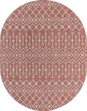 Rust Red 7' 10 x 10' Outdoor Trellis Oval Area Rug Weather Resistant for Patio, Deck, Terrace, Balcony, Porch Geometric Design Water Safe Outside Carpet for Sale at Rug Engine