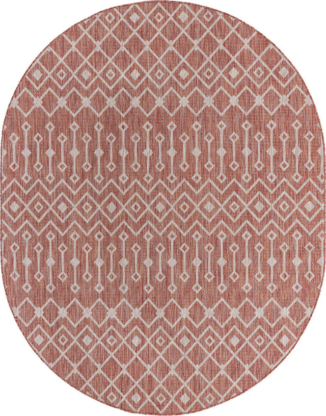 Rust Red 7' 10 x 10' Outdoor Trellis Oval Area Rug Weather Resistant for Patio, Deck, Terrace, Balcony, Porch Geometric Design Water Safe Outside Carpet for Sale at Rug Engine