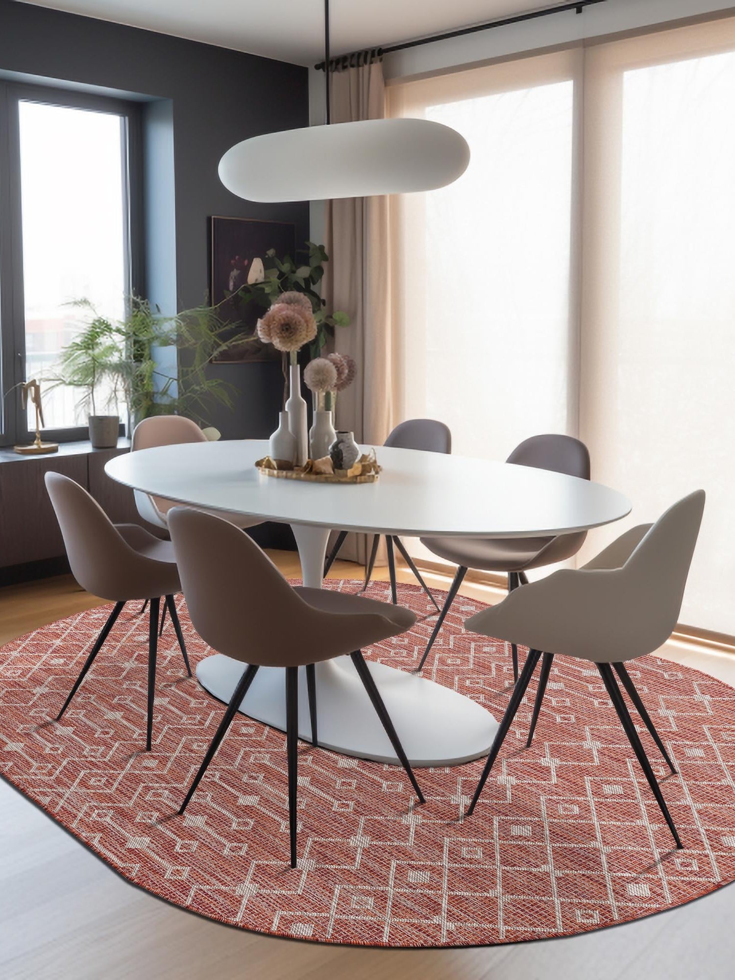Rust Red 3' 1 x 5' 3 Outdoor Trellis Oval Area Rug Weather Resistant for Patio, Deck, Terrace, Balcony, Porch Geometric Design Water Safe Outside Carpet for Sale at Rug Engine