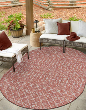Rust Red 3' 1 x 5' 3 Outdoor Trellis Oval Area Rug Weather Resistant for Patio, Deck, Terrace, Balcony, Porch Geometric Design Water Safe Outside Carpet for Sale at Rug Engine