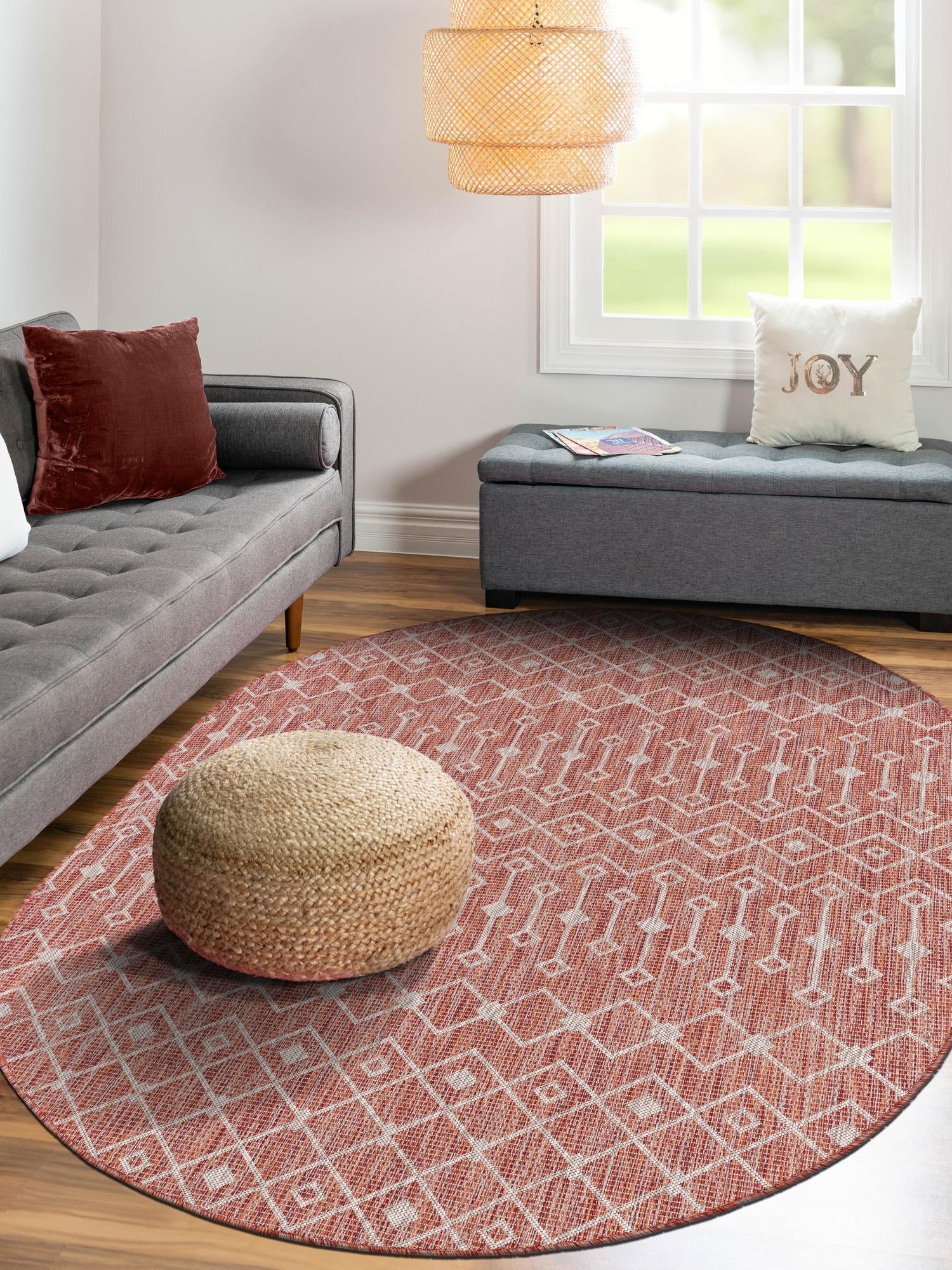 Rust Red 3' 1 x 5' 3 Outdoor Trellis Oval Area Rug Weather Resistant for Patio, Deck, Terrace, Balcony, Porch Geometric Design Water Safe Outside Carpet for Sale at Rug Engine