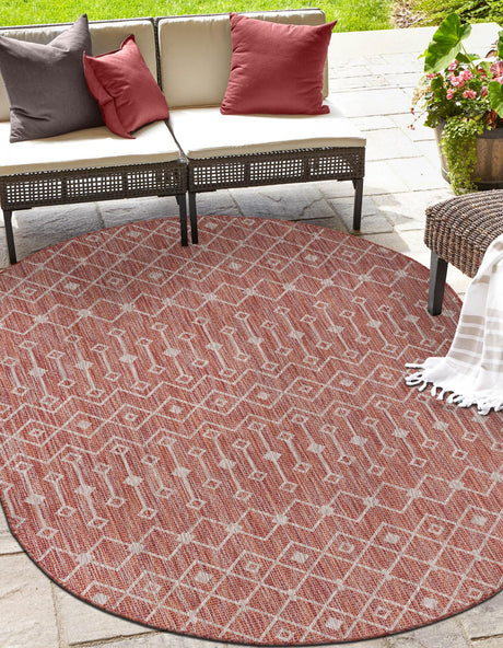 Rust Red 3' 1 x 5' 3 Outdoor Trellis Oval Area Rug Weather Resistant for Patio, Deck, Terrace, Balcony, Porch Geometric Design Water Safe Outside Carpet for Sale at Rug Engine